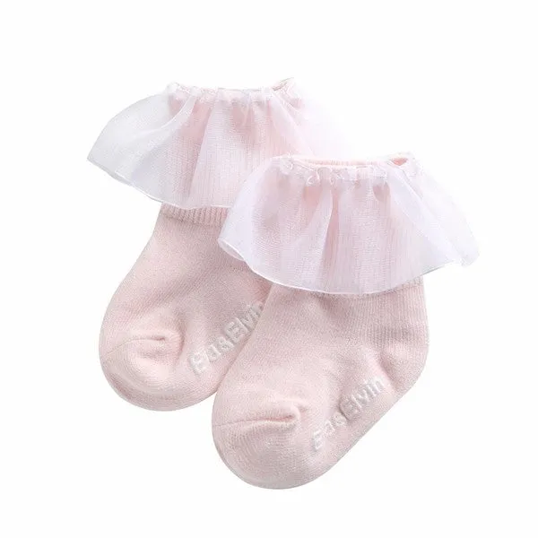 Tulle Dress Ankle Socks (Navy/White/Pink)