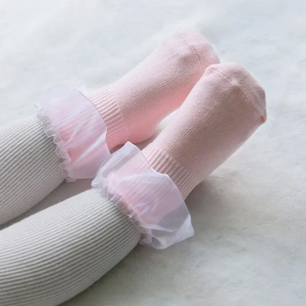 Tulle Dress Ankle Socks (Navy/White/Pink)