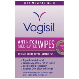 Vagisil Anti-Itch Medicated Wipes Maximum Strength 12 ct