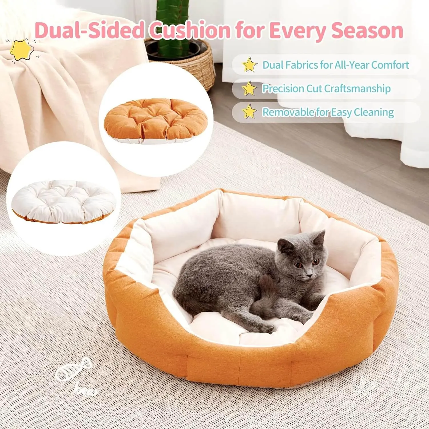 Washable Dog & Cat Bed with Anti-Slip Bottom