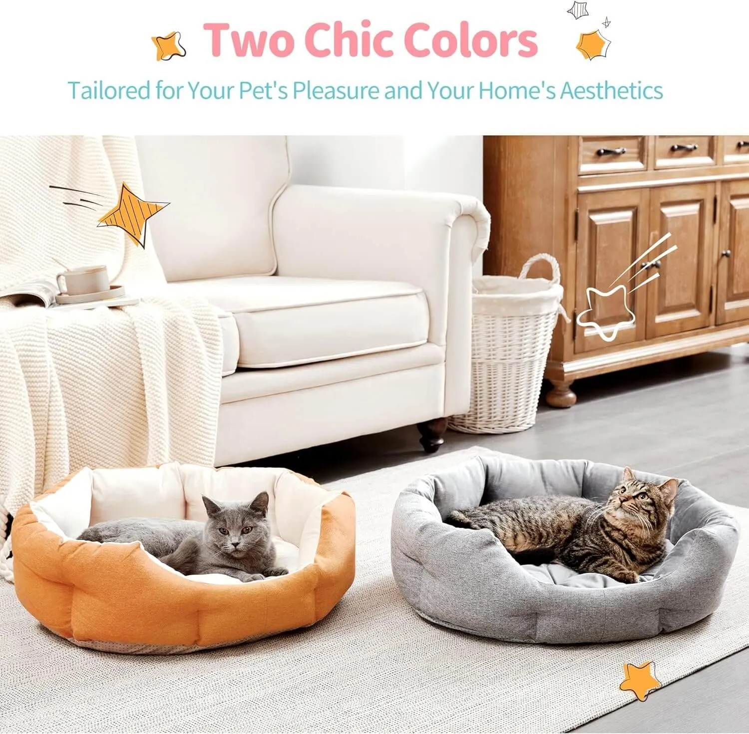 Washable Dog & Cat Bed with Anti-Slip Bottom