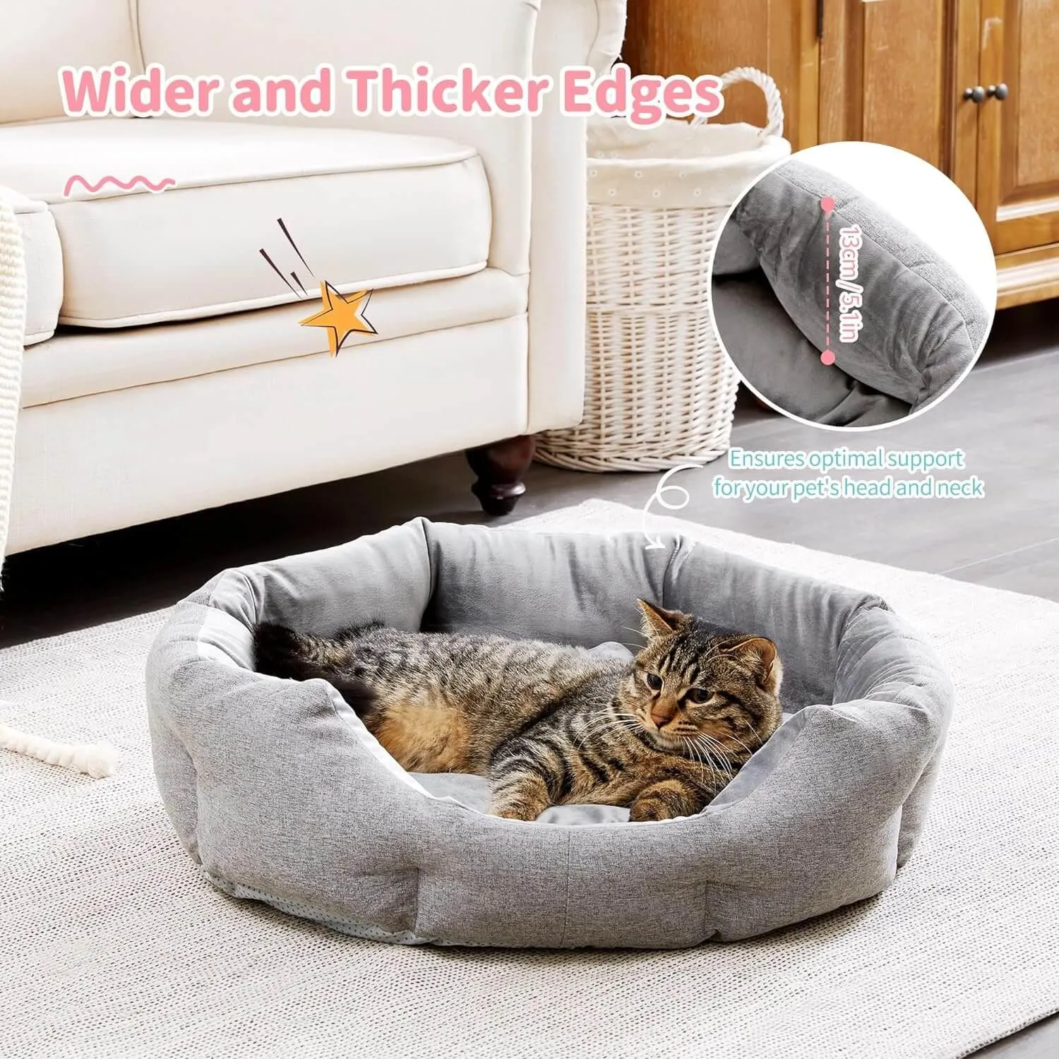 Washable Dog & Cat Bed with Anti-Slip Bottom