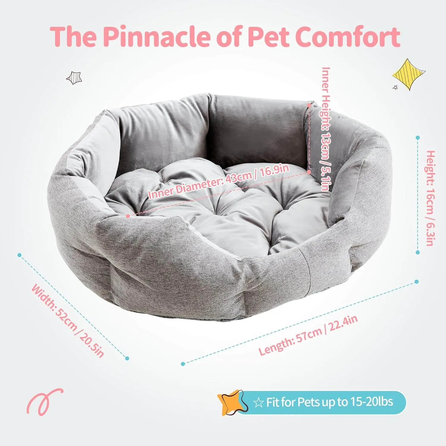 Washable Dog & Cat Bed with Anti-Slip Bottom