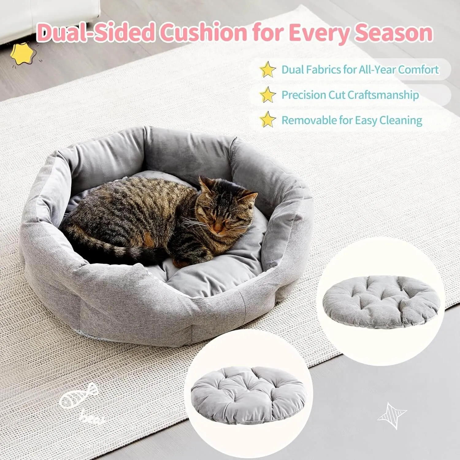 Washable Dog & Cat Bed with Anti-Slip Bottom