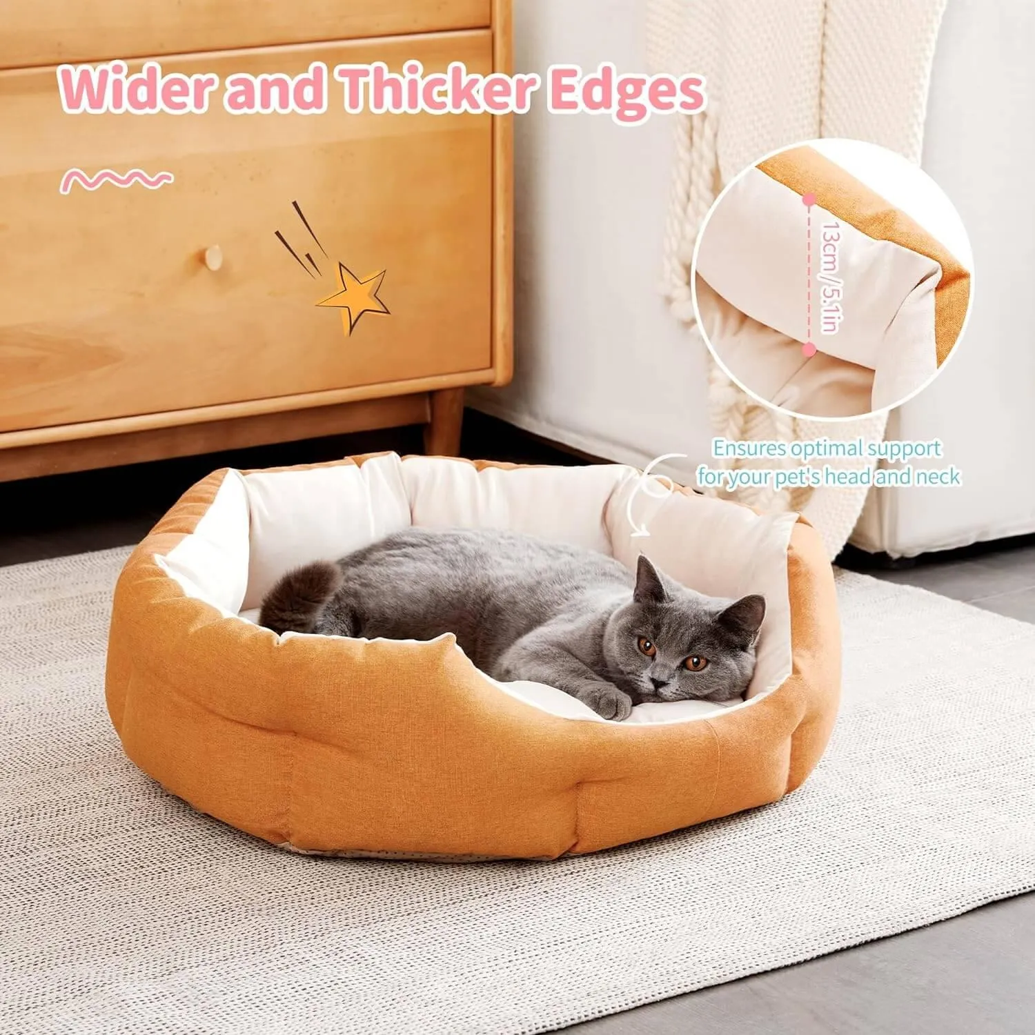 Washable Dog & Cat Bed with Anti-Slip Bottom