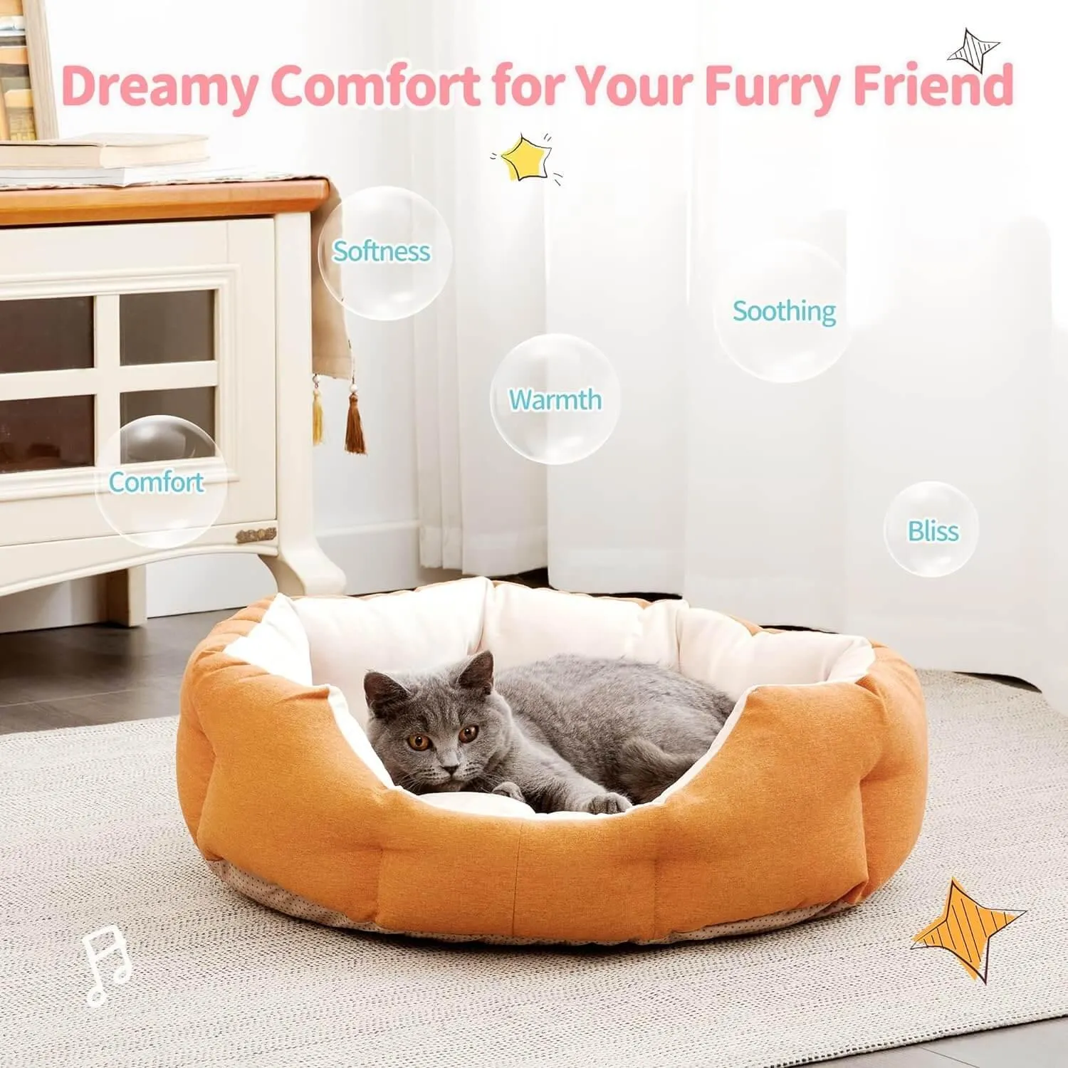 Washable Dog & Cat Bed with Anti-Slip Bottom