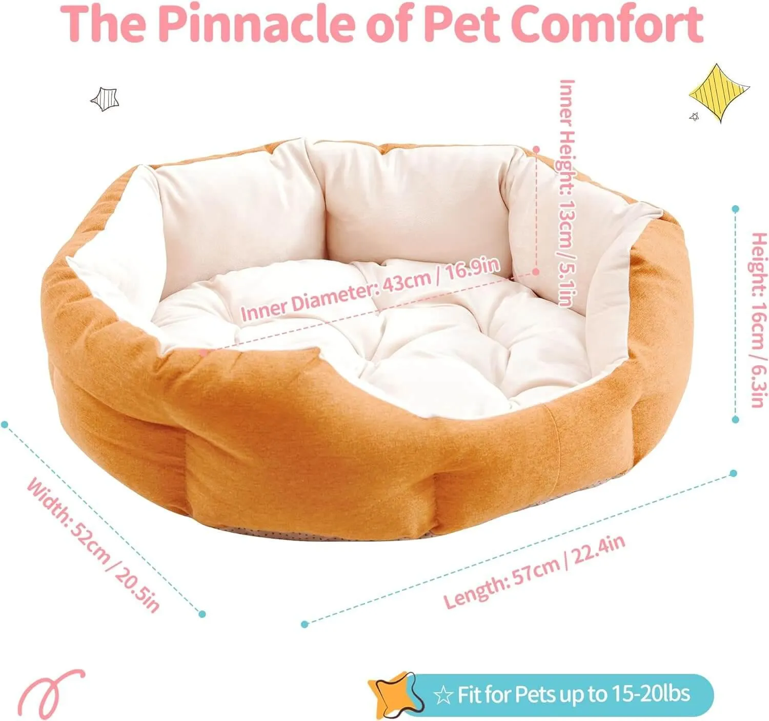 Washable Dog & Cat Bed with Anti-Slip Bottom