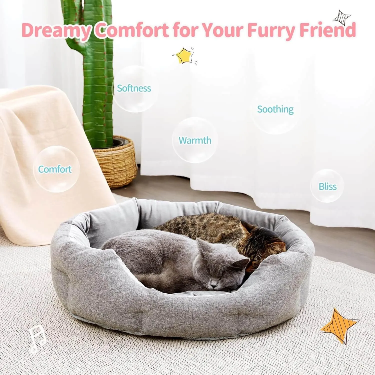 Washable Dog & Cat Bed with Anti-Slip Bottom