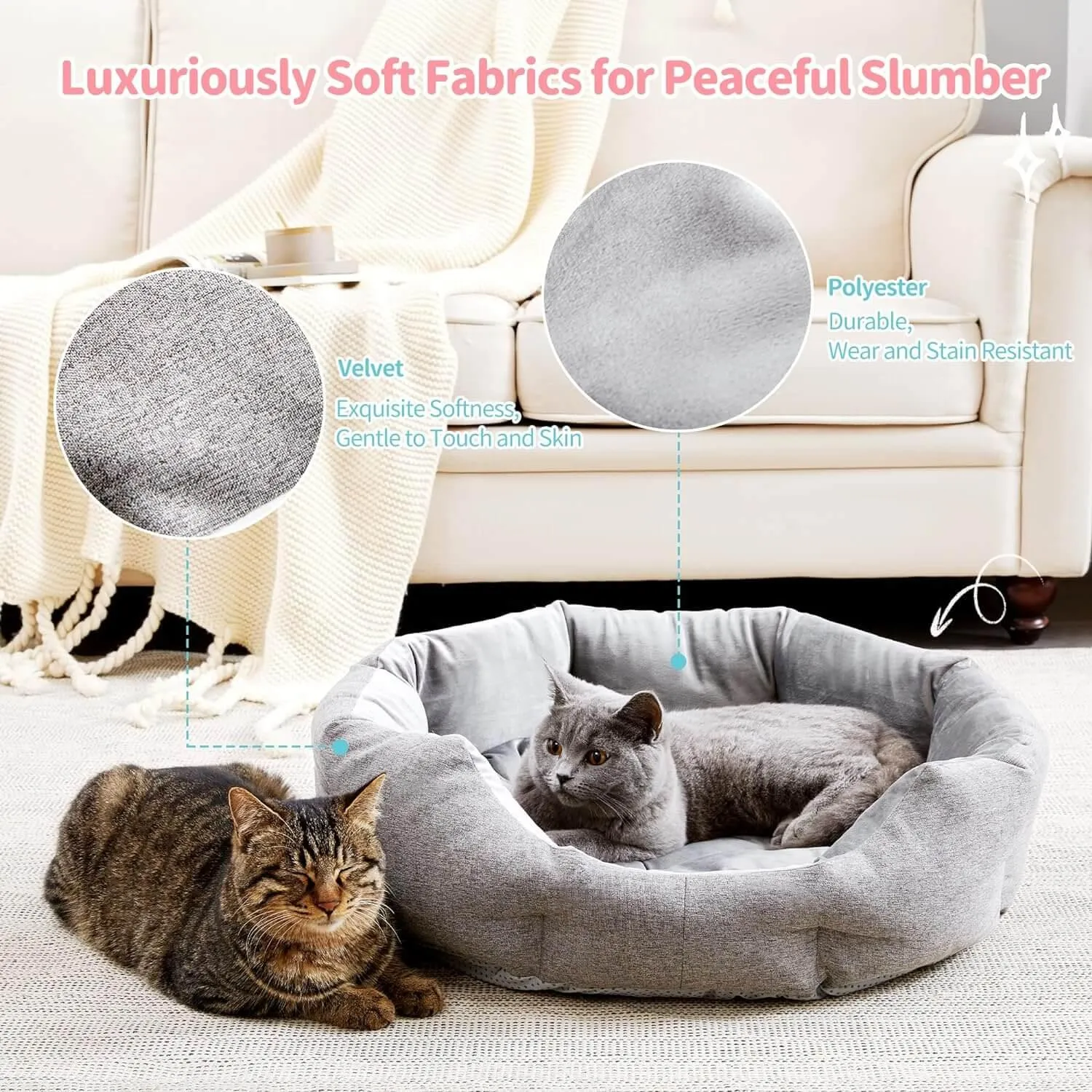 Washable Dog & Cat Bed with Anti-Slip Bottom