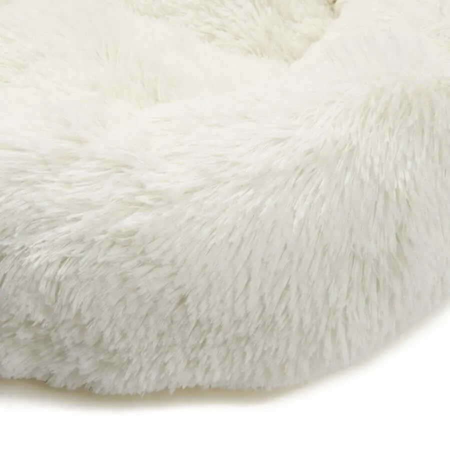 White Round Fluffy Pet Bed - Plush Comfort for Cats and Dogs