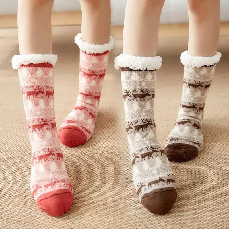 Winter Warm Plush Christmas Socks - Cozy Non-Slip Fuzzy Slippers for Women