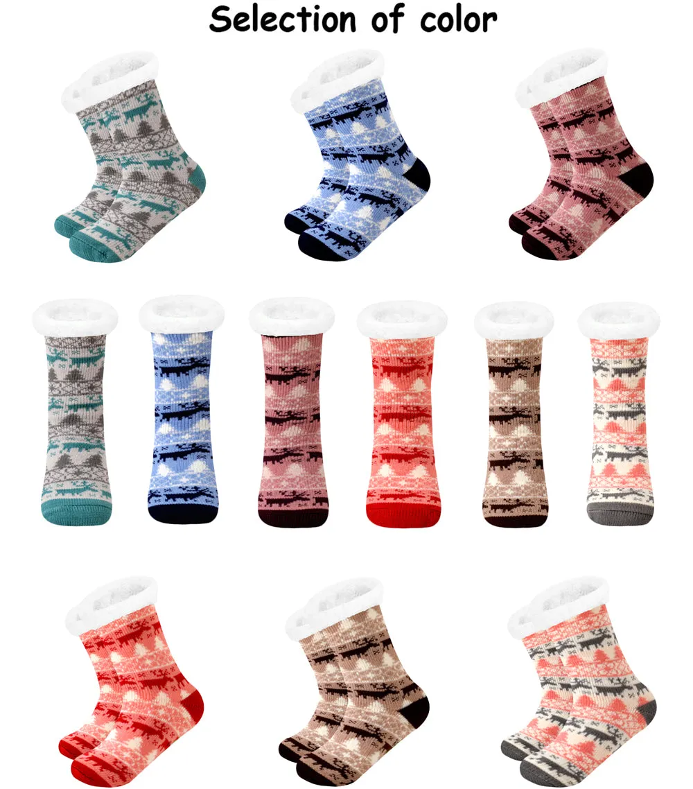 Winter Warm Plush Christmas Socks - Cozy Non-Slip Fuzzy Slippers for Women