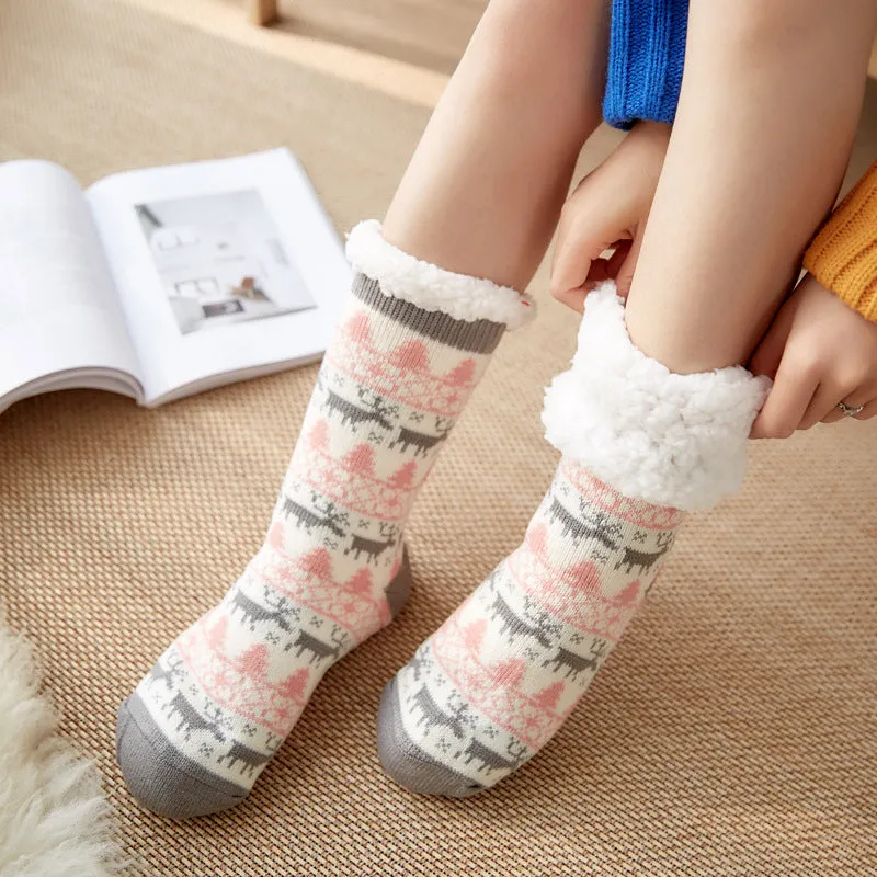 Winter Warm Plush Christmas Socks - Cozy Non-Slip Fuzzy Slippers for Women