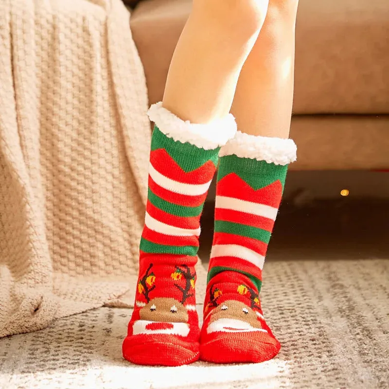 Winter Warm Plush Christmas Socks - Cozy Non-Slip Fuzzy Slippers for Women