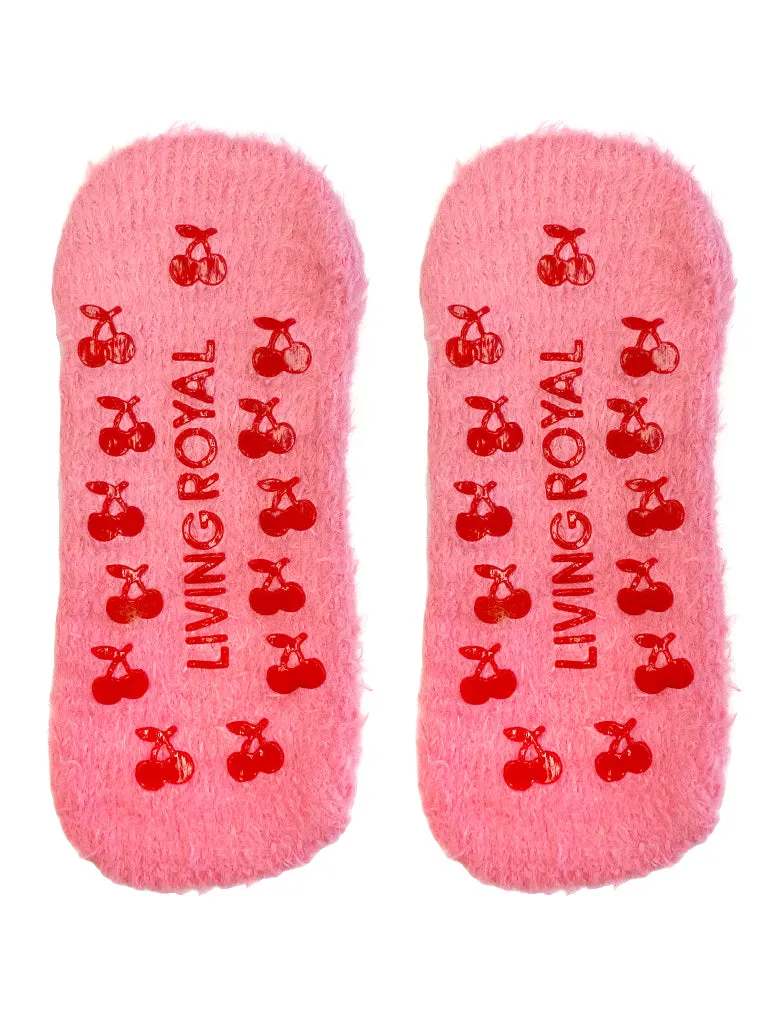 Women's Fuzzy Cherry Slipper Sock