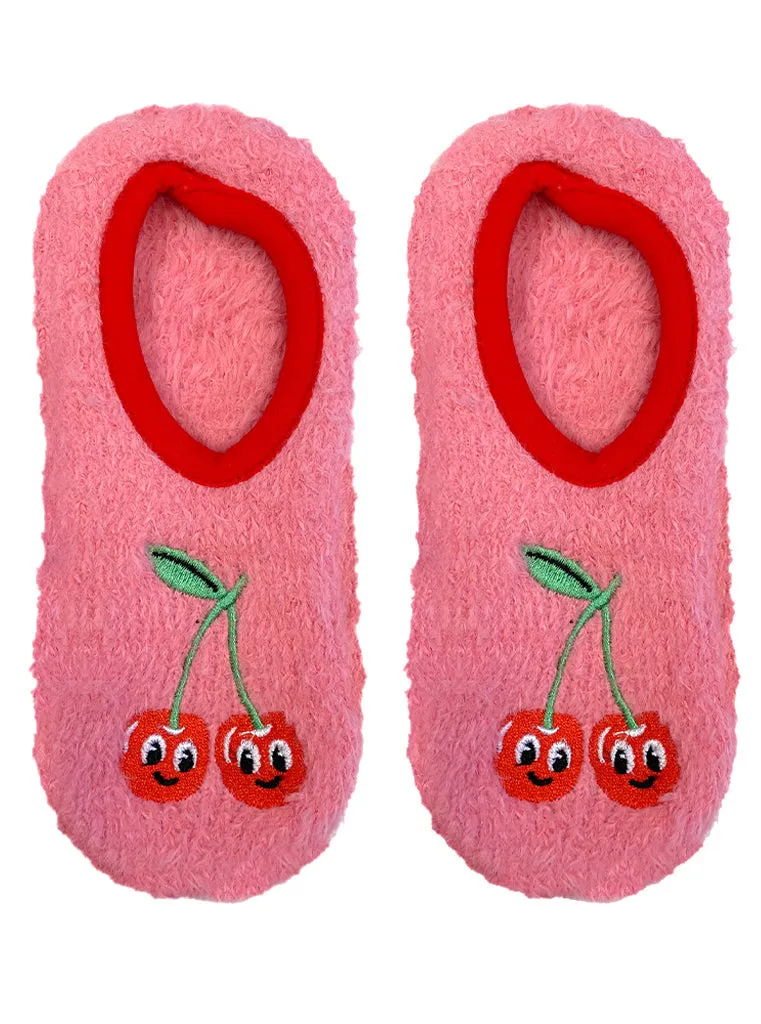 Women's Fuzzy Cherry Slipper Sock