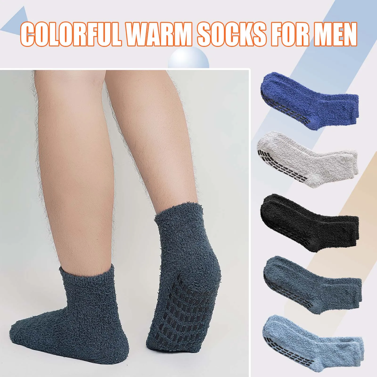 ZFSOCK Fuzzy Socks Mens Soft Cozy Fluffy Slipper Socks Non Slip Grip Socks Winter Warm Plush Sleep Sock 5 Pairs , Size 6-12